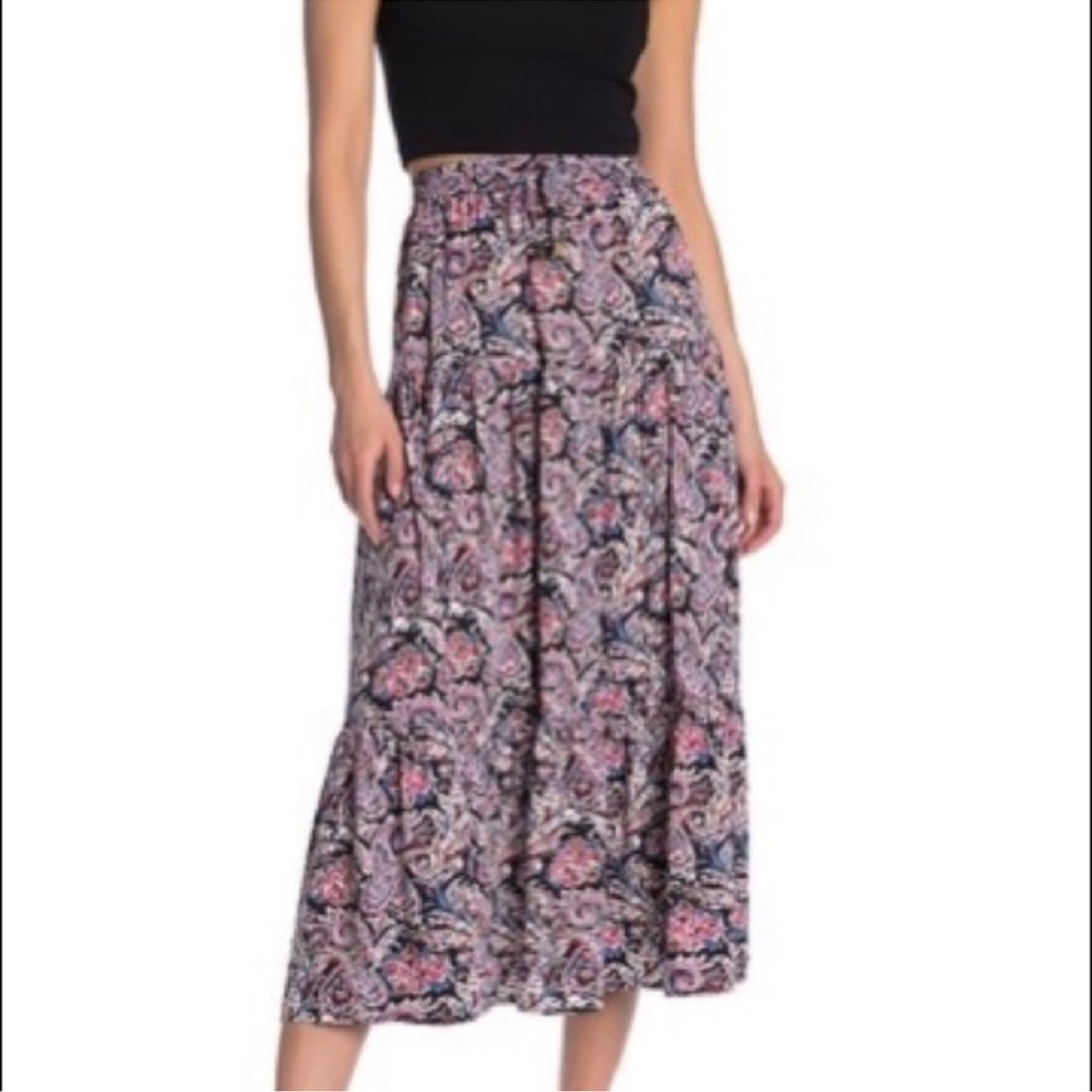 Catherine Malandrino Tiered Navy/Pink Paisley Maxi Skirt Size XL